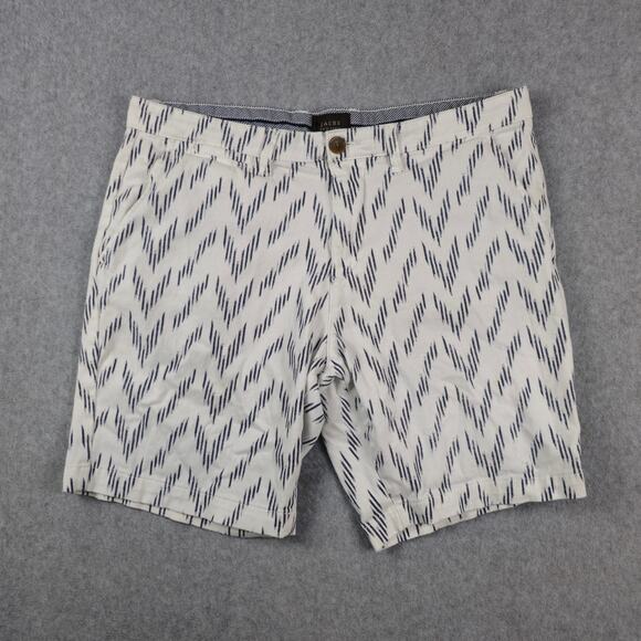 Jachs Shorts Mens Size 34 Bleecker Fit Flat Front Chino Navy Zig Zag Pattern - Picture 1 of 16